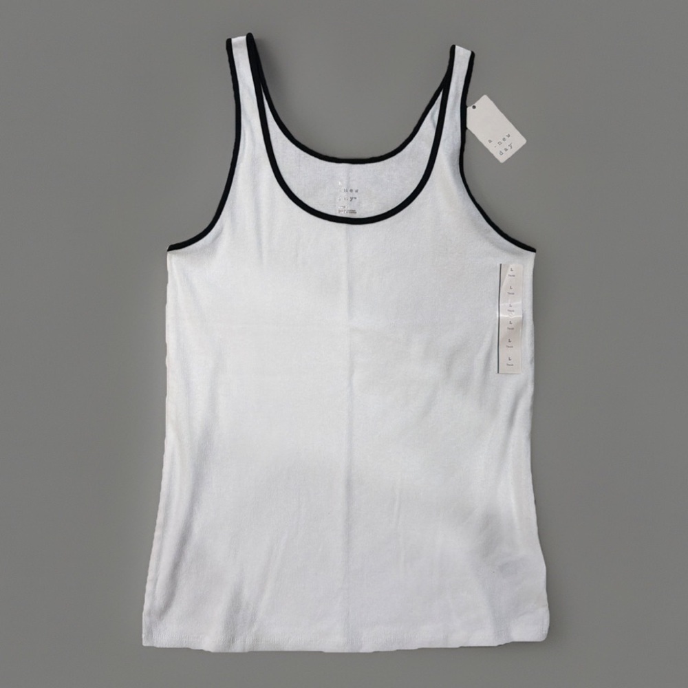 A New Day White Tank Top Black Edging